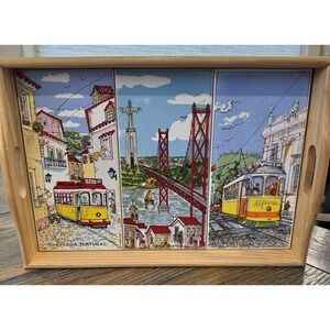 Reber Wooden Serving Tray Portuguese Tile Art Lisboa Portugal Landmarks 12"x8.5"
